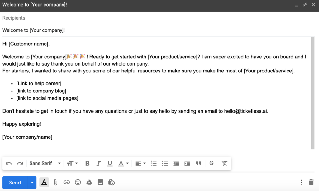Welcome email