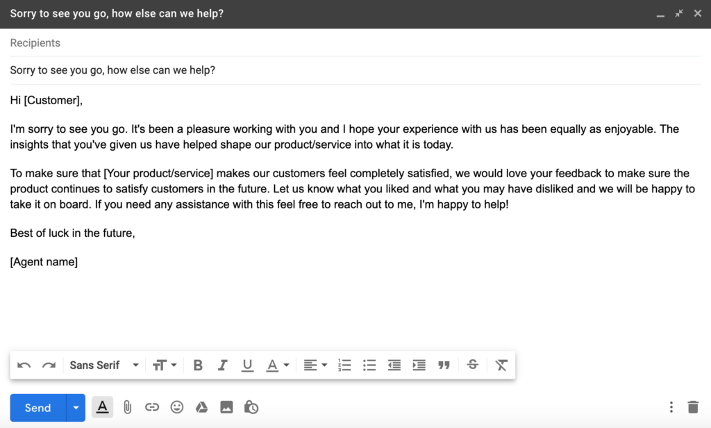 Sorry to see you go email