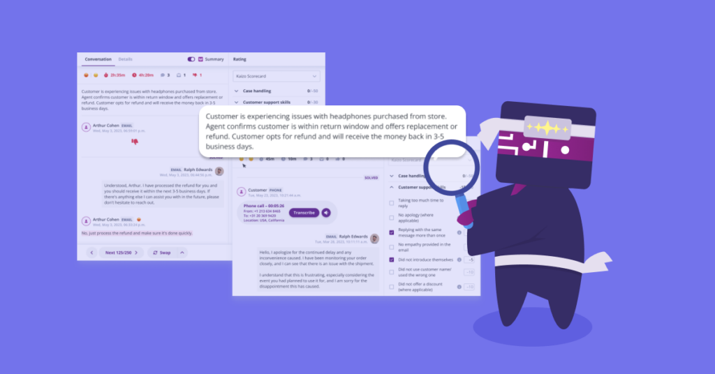 Automated quality assurance conversation summary and AI score in Kaizo