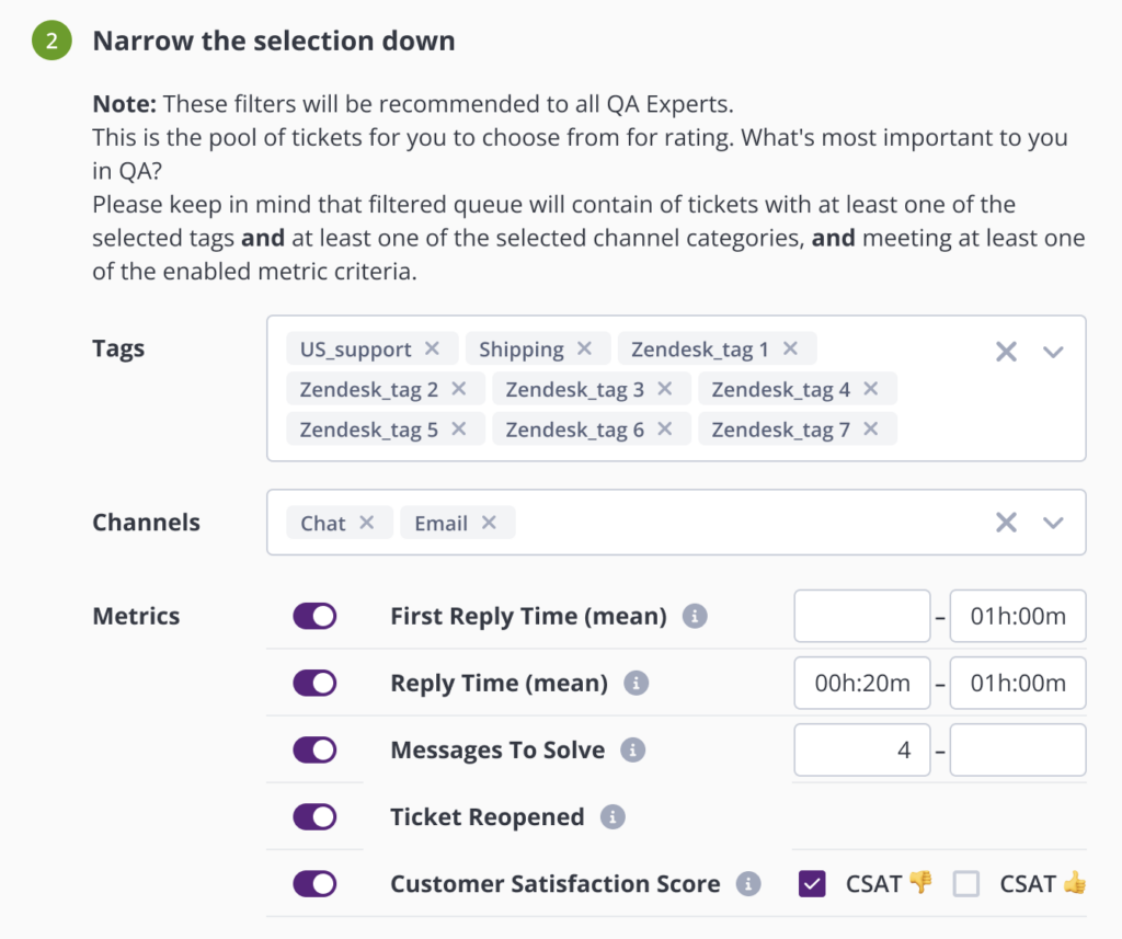 Kaizo automated QA filtering support tickets for evaluation