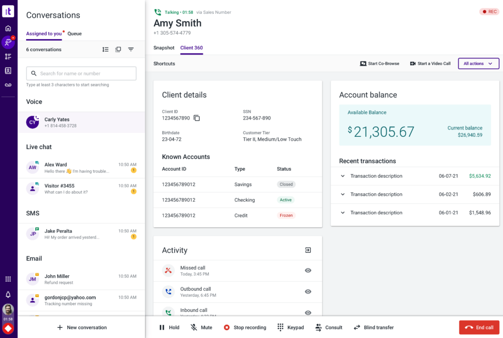 Talkdesk call monitoring dashboard